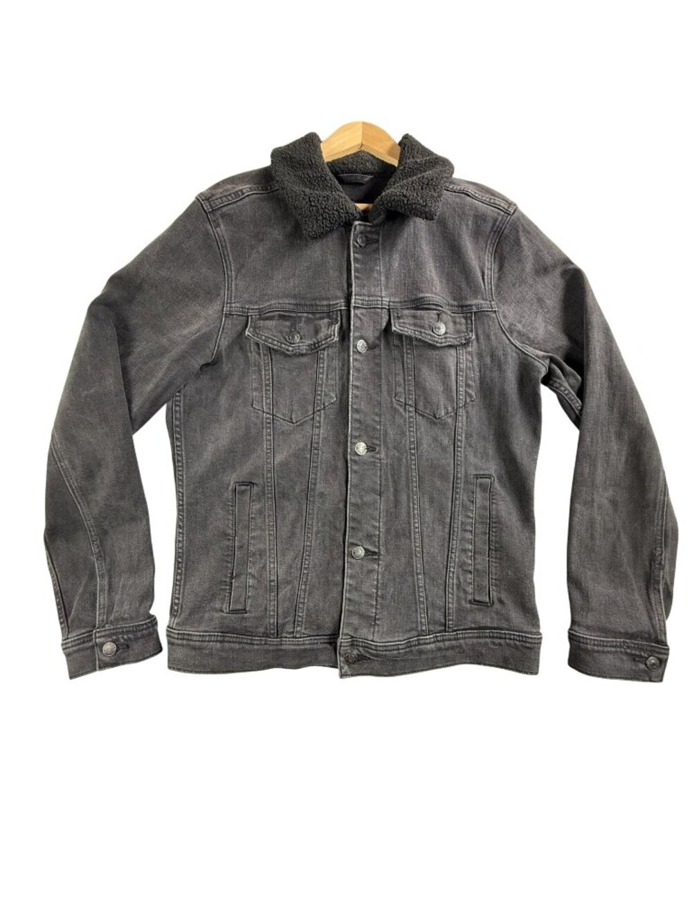 Hollister Jacket Mens Large Black Epic Flex Sherpa Collar Denim Trucker Y2K